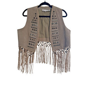 Vintage Styleworks Vest Womens Large Leather Fringe Boho Western Festival Beads
